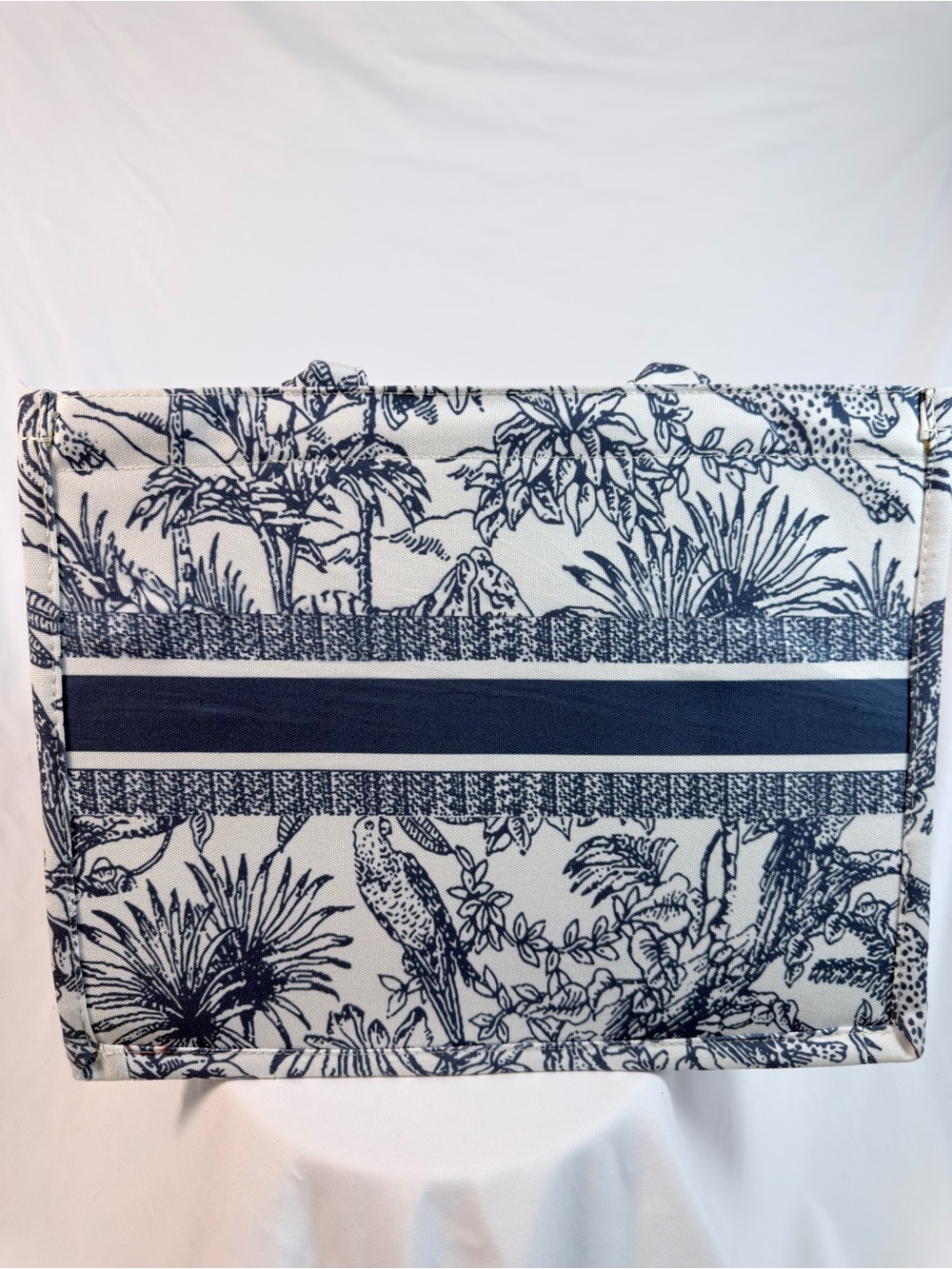 Navy Ivory Jungle Safari Animal Print Large Laptop Work Tote Bag
